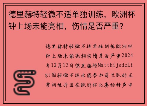 德里赫特轻微不适单独训练，欧洲杯钟上场未能亮相，伤情是否严重？