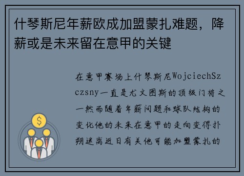 什琴斯尼年薪欧成加盟蒙扎难题，降薪或是未来留在意甲的关键