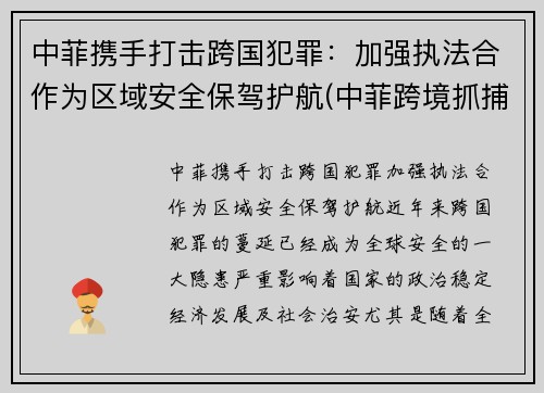 中菲携手打击跨国犯罪:加强执法合作为区域安全保驾护航(中菲跨境抓捕) 中菲携手打击跨国犯罪:加强执法合作为区域安全保驾护航(中菲跨境抓捕)