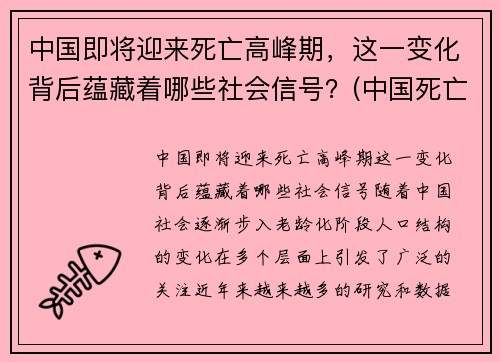 中国即将迎来死亡高峰期,这一变化背后蕴藏着哪些社会信号?(中国死亡率是多少) 中国即将迎来死亡高峰期,这一变化背后蕴藏着哪些社会信号?(中国死亡率是多少)
