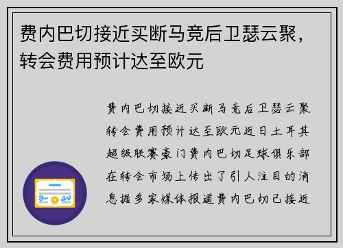 费内巴切接近买断马竞后卫瑟云聚,转会费用预计达至欧元 费内巴切接近买断马竞后卫瑟云聚,转会费用预计达至欧元