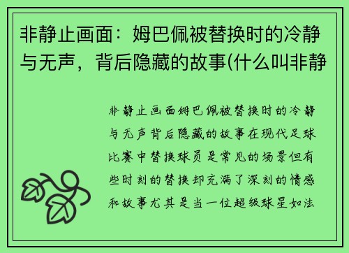 非静止画面：姆巴佩被替换时的冷静与无声，背后隐藏的故事(什么叫非静止画面)